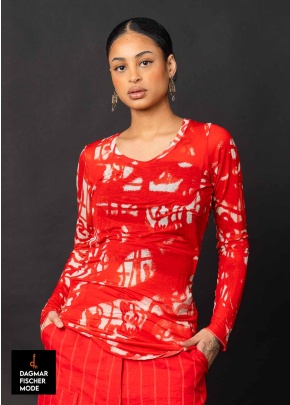 Transluzentes Shirt mit Allover-Print von RUNDHOLZ in black print, electric print & ketchup print