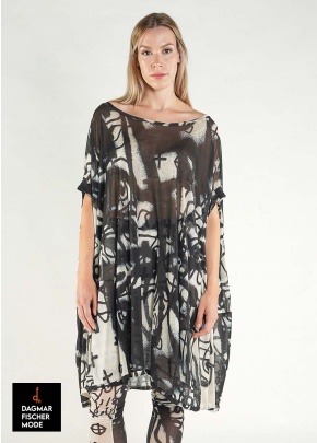 Transluzentes Onesize-Shirt mit Allover-Print von RUNDHOLZ in black print, electric print & ketchup print