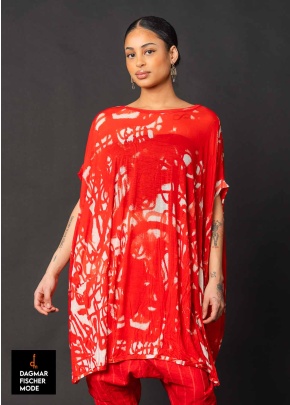 Transluzentes Onesize-Shirt mit Allover-Print von RUNDHOLZ in black print, electric print & ketchup print