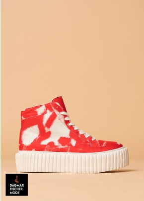 High summer sneakers by RUNDHOLZ in electric print & ketchup print