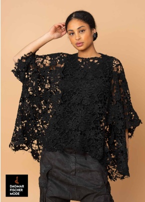 Onesize shirt made of lace in a destroyed look by RUNDHOLZ DIP in black gloss