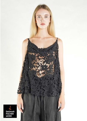 Lace top with a destroyed look by RUNDHOLZ DIP in black gloss
