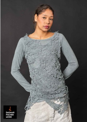 T-shirt avec garniture en dentelle de RUNDHOLZ DIP en seaweed fog & linen fog