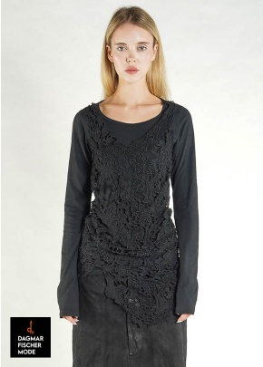 Shirt with lace trim by RUNDHOLZ DIP in black gloss