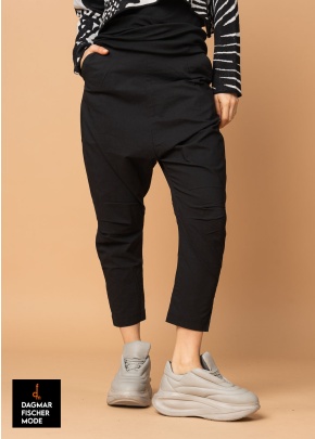 Elasticated low crotch trousers by RUNDHOLZ BLACK LABEL in black, tree & salina