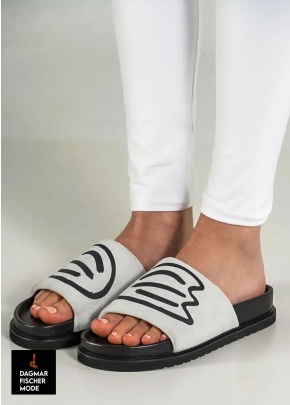 Summer sandals with print by RUNDHOLZ BLACK LABEL in black, tree & offwhite