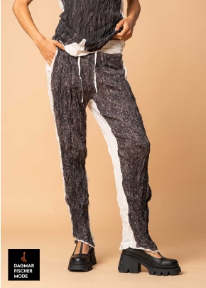 Casual trousers by RUNDHOLZ in black panel print & bone panel print