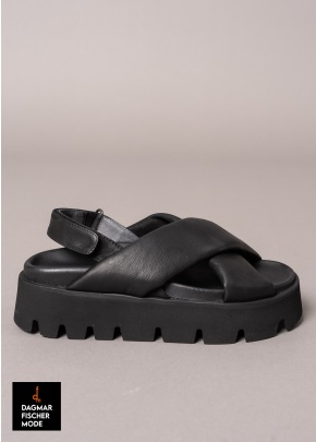 Sandals with velcro and soft straps by LOFINA in Gasoline nero / nero