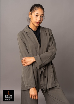 Langer Canvas-Blazer von LURDES BERGADA in black und moss