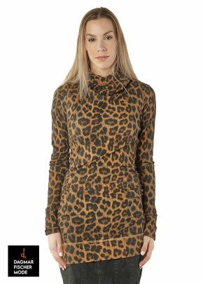 Schmales Leo-Rippenjersey-T-Shirt mit angeschnittenem Kragen von RUNDHOLZ in leo black cloud